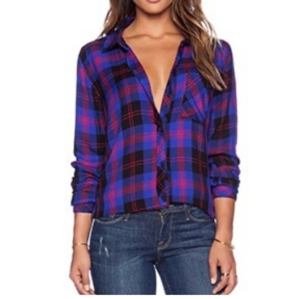 Rails Hunter Plaid Button Down Shirt Womens Small Blue Softcore Preppy Grunge